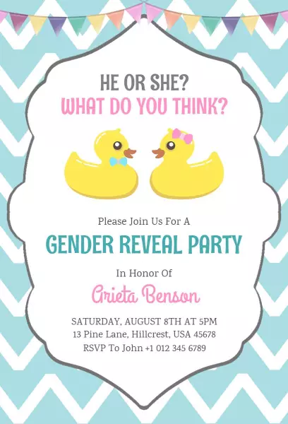 Playful Rubber Duckies Gender Reveal Party Invitation Template