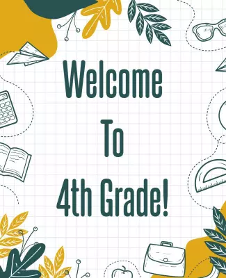 Playful School Supplies Design for 4th Grade Welcome Poster Template
