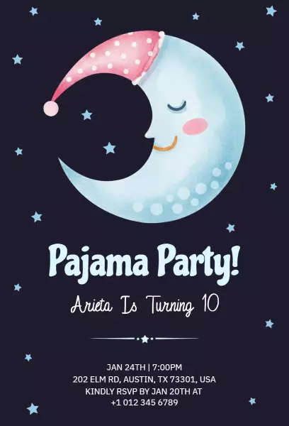 Playful Sleepy Moon Kids Pajama Party Invitation Template
