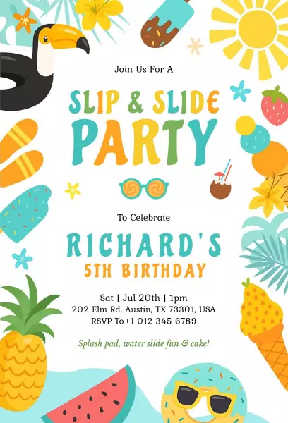 Playful Slip and Slide Birthday Party Invitation Template