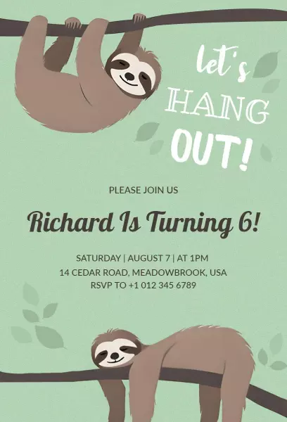 Playful Sloth Safari Adventure Birthday Invitation Template