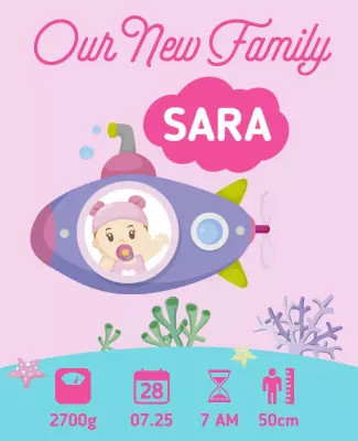 Playful Submarine Adventure Baby Announcement Poster Template