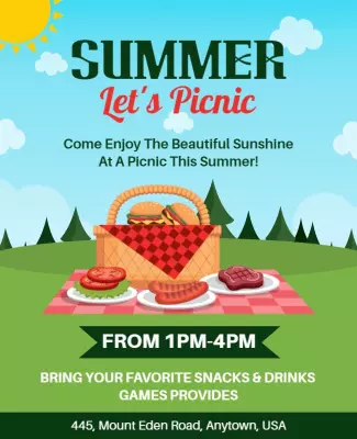Playful Summer Picnic Invitation with Vibrant Colors Poster Template