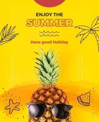 Playful Summer Vibes with Pineapple and Sunglasses Poster Template