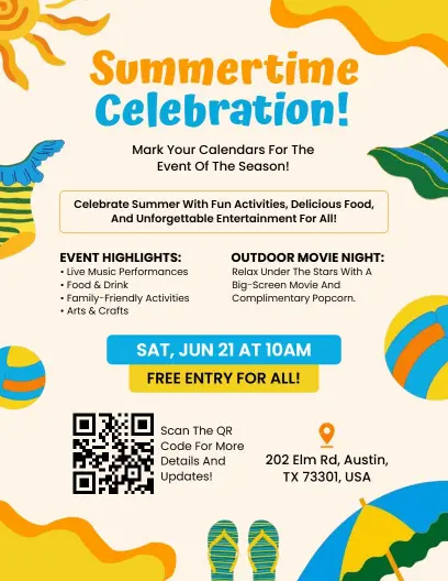 Playful Summertime Celebration Party Flyer Template