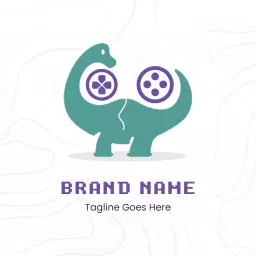 Playful Teal Dinosaur with Fun Game Elements Logo Template