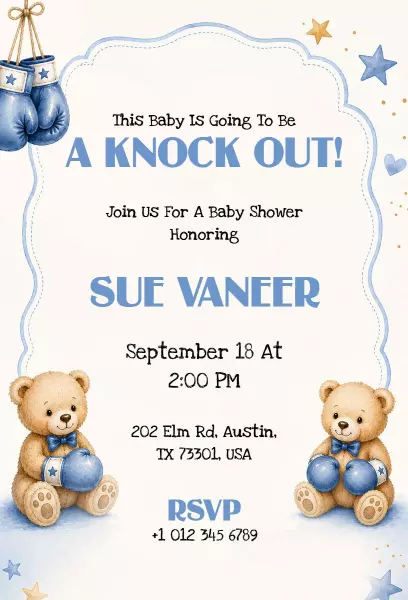 Playful Teddy Bear Knockout Baby Shower Invitation Template