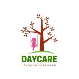 Playful Tree with Swinging Child Emphasizing Daycare Logo Template