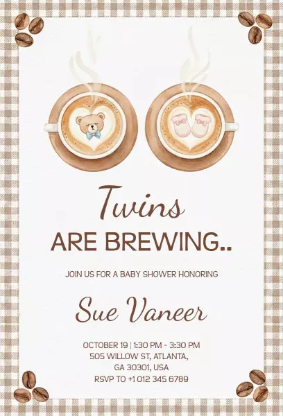 Playful Twins Brewing Baby Shower Celebration Invitation Template