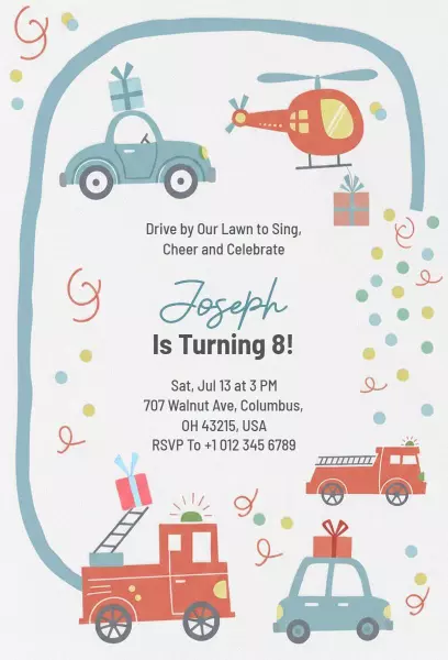 Playful Vehicle Adventure Birthday Celebration Invitation Template