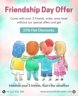 Playful Watercolor Friendship Day Offer Discount Poster Template