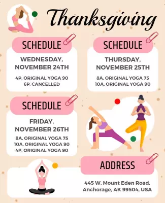 Playful Wellness Thanksgiving Yoga Schedule Poster Template