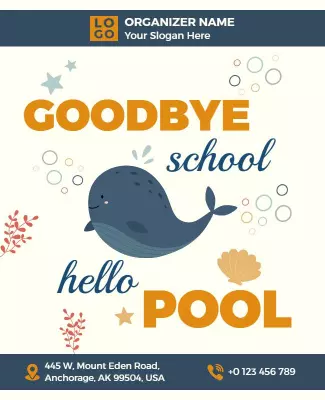 Playful Whale Themed Goodbye School Hello Pool Poster Template
