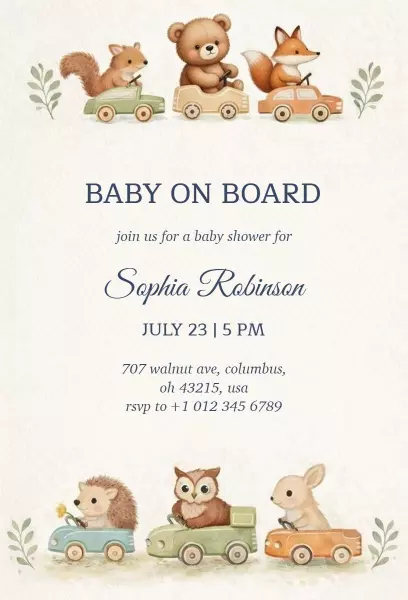 Playful Woodland Creature Baby Shower Celebration Invitation Template