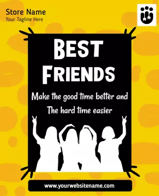 Playful Yellow Best Friends Friendship Quote Poster Template