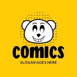 Playful Yellow Cartoon Panda Design for Fun Comics Logo Template
