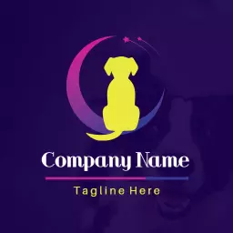 Playful Yellow Dog Silhouette on a Purple Background Logo Template