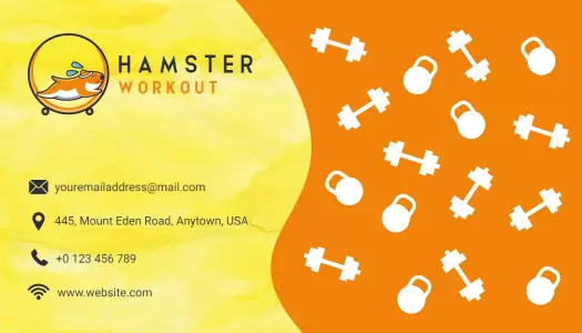 Playful Yellow Fitness Hamster Workout Business Card Template
