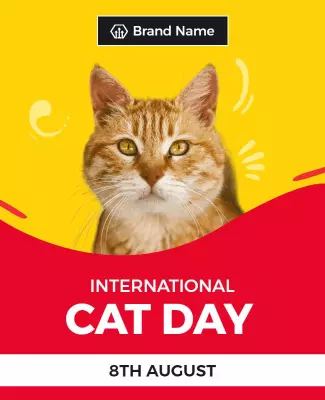 Playful Yellow International Cat Day Celebration Poster Template