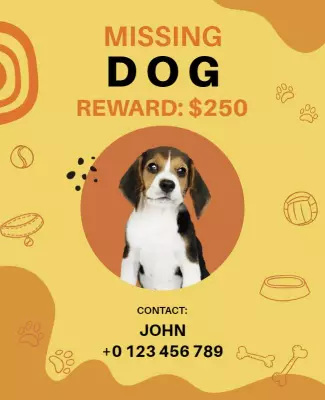 Playful Yellow Missing Dog Reward Poster Template