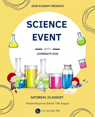 Playful Yellow Science Event with Colorful Lab Equipment Poster Template