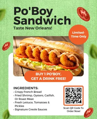 Po'boy Sandwich Promotion Flyer Template