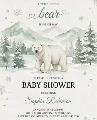 Polar Bear Themed Baby Shower Invitation Flyer Template