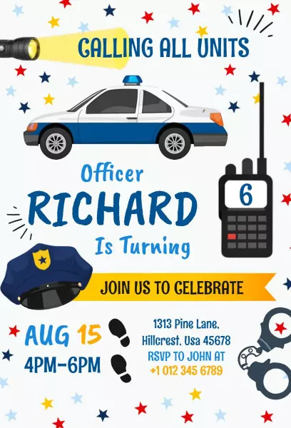 Police Officer Themed Birthday Celebration Invitation Template