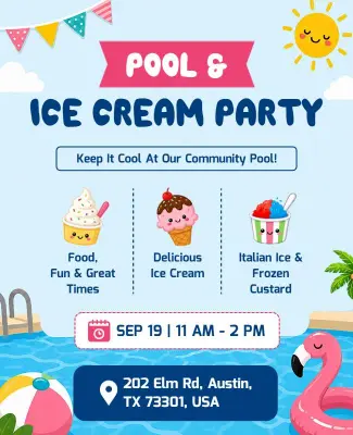 Pool and Ice Cream Party Event Flyer Template
