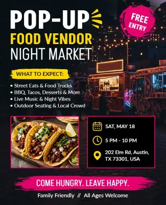 Pop-up Food Vendor Night Market Event Flyer Template