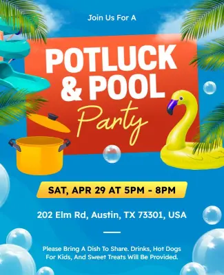 Potluck and Pool Party Invitation Flyer Template