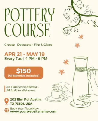 Pottery Craft Workshop Course Flyer Template