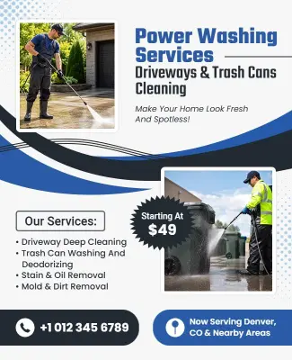 Power Washing Driveway and Trash Cans Cleaning Services Flyer Template