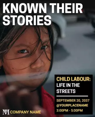 Powerful Black and White Child Labour Awareness Poster Template
