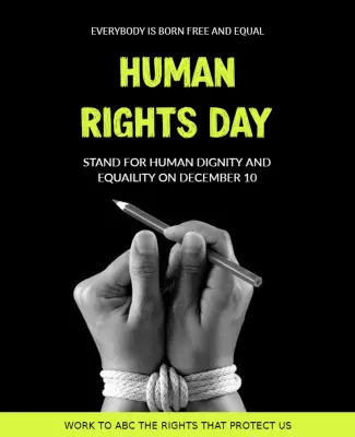 Powerful Black and Yellow Human Rights Day Awareness Poster Template