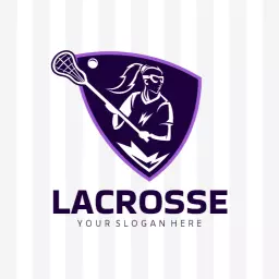 Powerful Purple Lacrosse Player in Action for Sports Logo Template