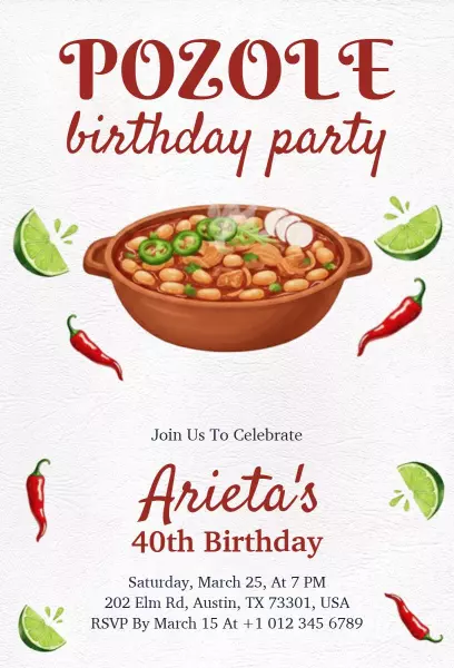 Pozole Themed 40th Birthday Celebration Invitation Template