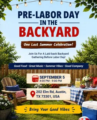 Pre-Labor Day Backyard Gathering Celebration Flyer Template