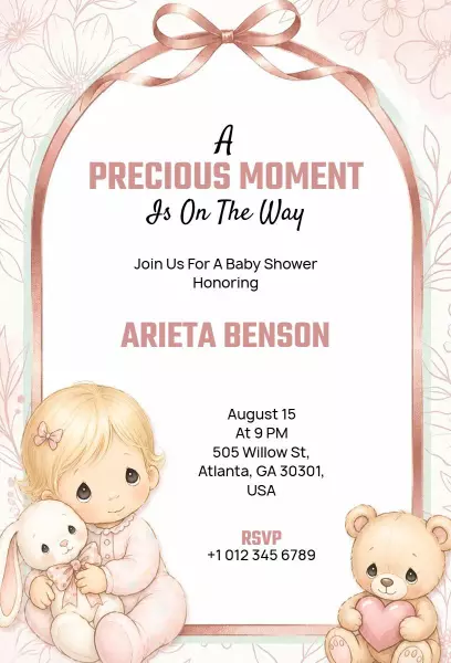 Precious Moment Whimsical Baby Shower Celebration Invitation Template