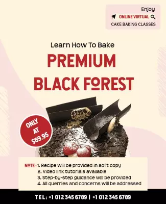 Premium Black Forest Cake Baking Class Online Poster Template