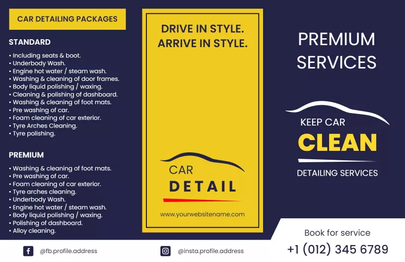Premium Car Detailing Services Packages Clean Brochure Template
