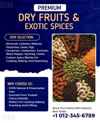 Premium Dry Fruits and Exotic Spices Promotional Flyer Template