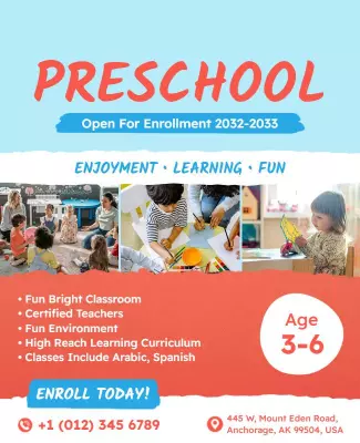 Preschool Enrollment and Learning Fun Flyer Template