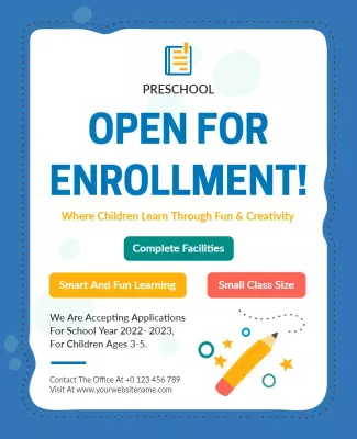 Preschool Enrollment Announcement Flyer Template