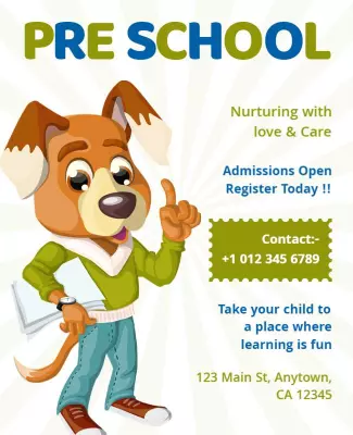 Preschool Enrollment Cartoon Flyer Template
