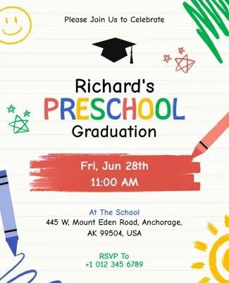 Preschool Graduation Celebration Invitation Flyer Template