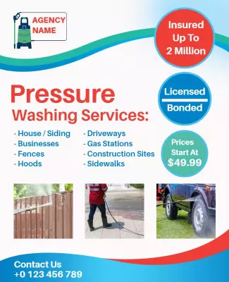 Vibrant Blue Pressure Washing Services Promotional Flyer Template