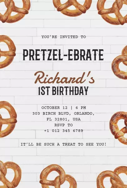 Pretzel-Themed Fun 1st Birthday Celebration Invitation Template