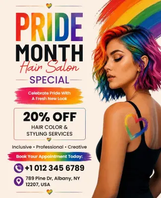 Pride Month Hair Salon Discount Flyer Template