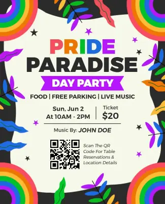 Pride Paradise Day Party Community Event Flyer Template
